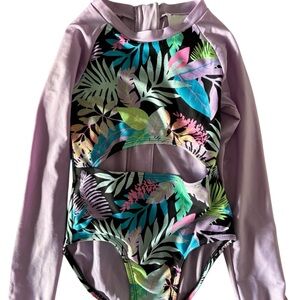 Art Class Purple and Floral One Piece Swimwear